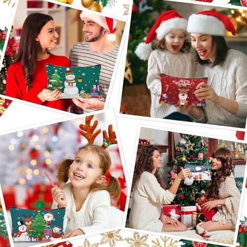 30Pcs Christmas Makeup Bags Canvas Cosmetic Bags with Zipper Portable Santa Gnomes Snowman Xmas Canvas Gift Bag Goodie Bag Travel Toiletry Pouch for Women Holiday Present Xmas Party Gift