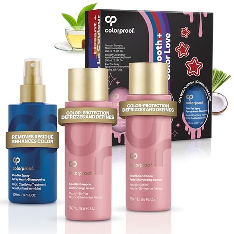 ColorProof Smooth Gift Set ? Smooth Shampoo and Conditioner (8.5 Fl. Oz.) with Pre-Tox Spray (6.7 Fl. Oz.) ? Color Safe Shampoo and Conditioner Set for Frizz-Prone, Color-Treated Hair