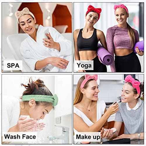 Tigeen 52 Pieces Spa Headband for Washing Face Bulk Soft Coral Fleece Skincare Headband, Bow Makeup Cosmetic Hairband Fluffy Shower Spa Essentials for Girls Women Slumber Supplies(Vivid,Solid Series)