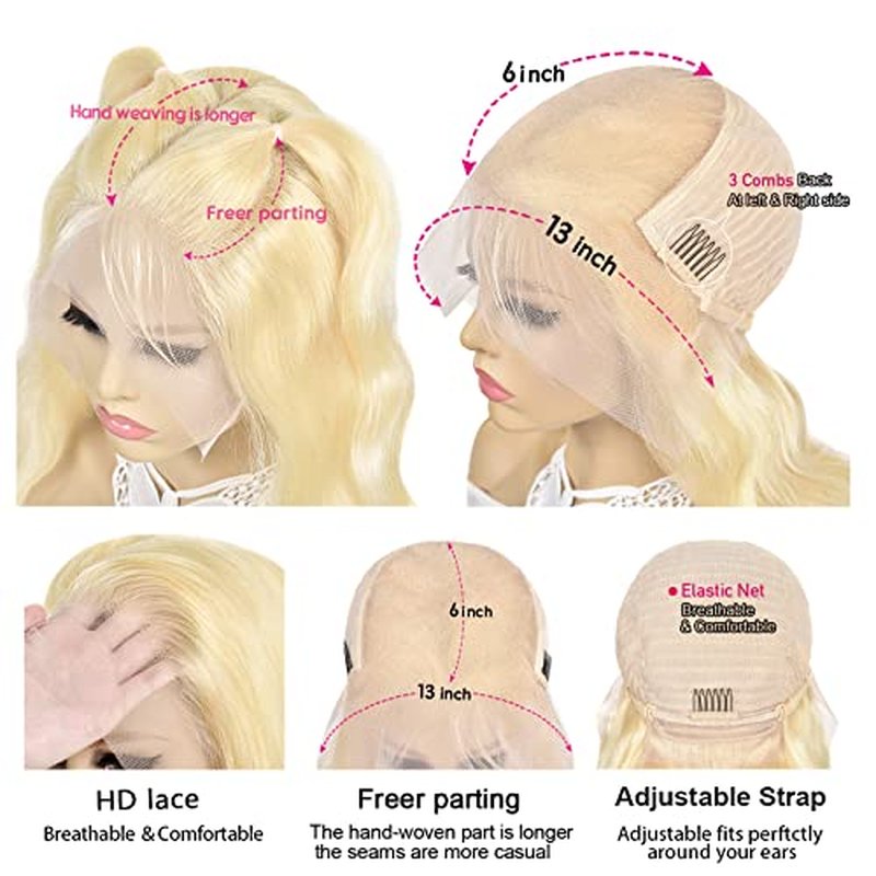 613 13x6 Lace Front Wig Human Hair Transparent Lace Body Wave Blonde Lace Front Wigs Human Hair 613 HD Lace Frontal Wig 200% Density Blonde Wig (22 Inch, 613 13x6 Body Wave Wigs)