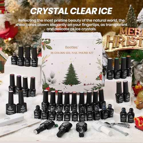 Beetles Frostglaze Veil Jelly Gel Nail Polish Set, 53PCS 36 Colors Christmas Gel Nail Kit Nude Pink Milky White Red Black Blue Green Silver Cat Eye Base Glitter Glossy Matte Top Coat Gift for Women