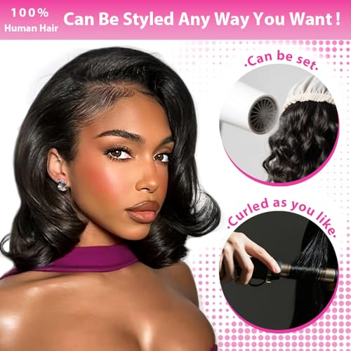 Bob Wig Human Hair 13x4 Lace Front Wigs Human Hair Pre Plucked Upgraded Glueless Wigs Human Hair 12 Inch 180% Density Short Bob Wigs For Black Woman Natural Color