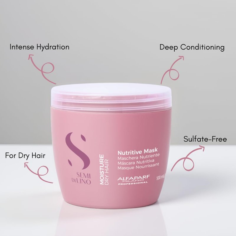 ALFAPARF MILANO Semi di Lino Moisture Nutritive Mask for Dry Hair - Safe on Color Treated Hair - Hydrating, Moisturizing, Nourishing - Adds Brilliant Shine - Salon Quality (16.9 fl oz)