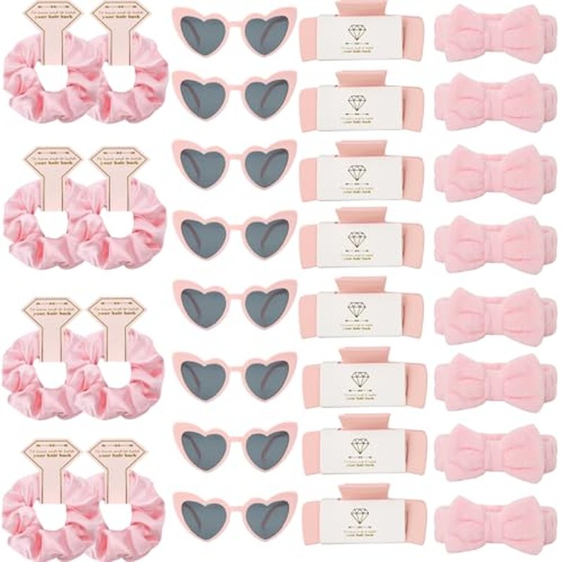 Bridesmaid Scrunchies Proposal Hair claws clips Set of 12 Bridal Shower heart sunglasses Gifts for Wedding Bachelorette Party Favors (32pcs Pink)