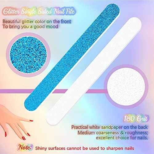 Mixweer 50 Pieces Glitter Nail File Colorful Strips Nail Bulk, 7.01 x 0.75 Inch Manicure and Pedicure Toenails Buffers, Double Sided Filer for Women Shaping Smoothing Toenails and Fingernails
