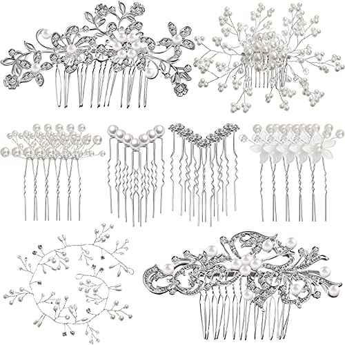 Elegant 64-Piece Wedding Hair Accessories Set - Includes Rhinestone Hair Sticks, Pearl Pins, Crystal Combs, Pearl Vine, and U-Shaped Clips (Classic Style)