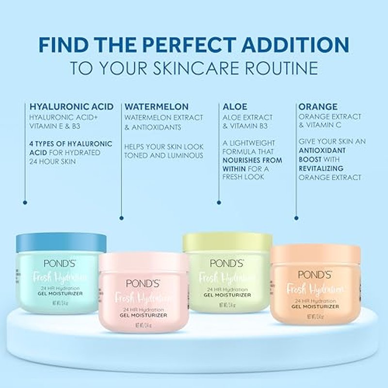 POND'S Hyaluronic Acid, Vitamin E & B3 Gel Face Moisturizer For 24 hour Hydration and Luminous Skin, 3.4 oz