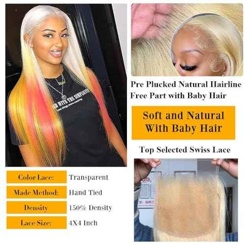 QTHAIR 16A #613 Straight HD Lace Closure(18") Russian Blonde #613 Straight 4X4 Human Hair Lace Closure 100% Platinum 613 Honey Blonde Human Hair for Black Women