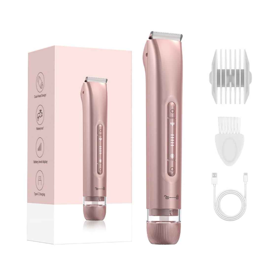 VQQEFF Bikini Trimmer for Women 2 in 1 Electric Razors IPX7 Waterproof Wet & Dry Use Womens Electric Razor Dual Head Shaver for Bikini Underarm Leg Arm Body Face, Pink