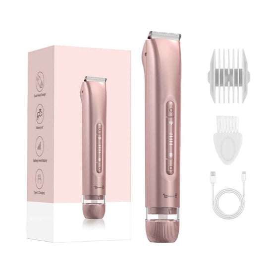 VQQEFF Bikini Trimmer for Women 2 in 1 Electric Razors IPX7 Waterproof Wet & Dry Use Womens Electric Razor Dual Head Shaver for Bikini Underarm Leg Arm Body Face, Pink