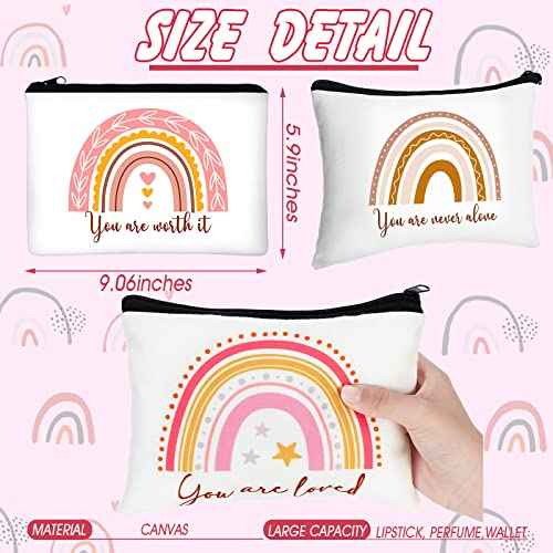 Pinkunn 32 Pcs Boho Canvas Makeup Bags Bulk Employee Appreciation Gifts for Women Inspirational Cosmetic Gifts Bags for Staff Team Pouch Travel Toiletry Pouch