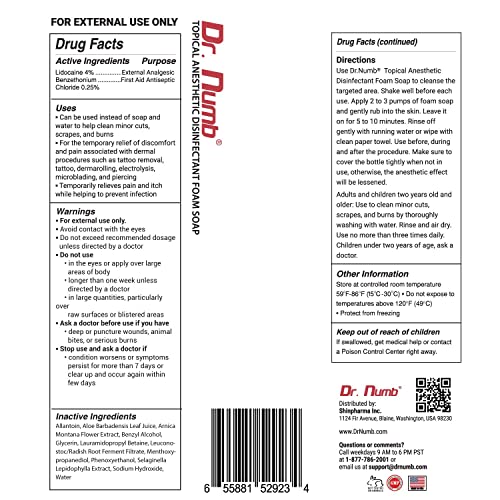 Dr. Numb 4% Lidocaine Foaming Soap with Benzethonium Chloride ? Numbing Wash for Local and Anorectal Uses ? 1.7 oz (3 Bottles)
