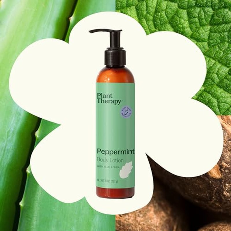 Plant Therapy Peppermint Body Lotion with Aloe and Shea, Hydrate and Nourish Skin with Botanical Ingredients, 8 oz