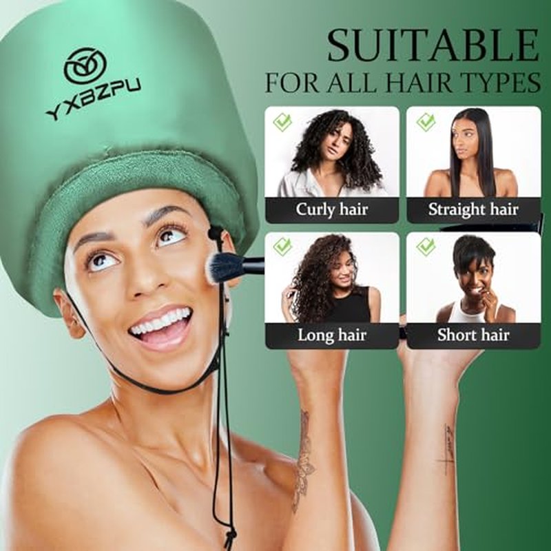 Bonnet Hair Dryer,Hooded Hair Dryer Hooded Diffuser Cap for Curly,Speeds Up Drying Time,Safety Deep Conditioning at Home (Green)