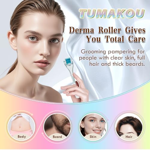 Derma Roller - TUMAKOU Microneedle Roller for Face Scalp Hair - Beard Roller for Women and Men