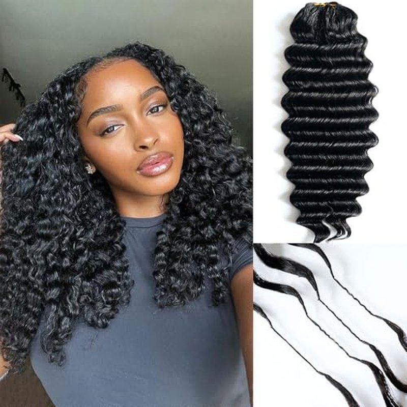Knotless Pre Separated Deep Wave Crochet Human Hair Feather 100% Raw Real Hair Extensions for Braiding Feather Line Human Crochet Deep Wave Curly Hair Extensions With String 22inch 60g