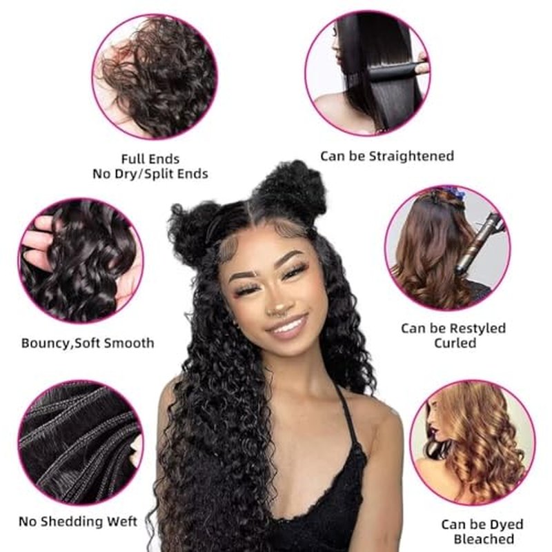 Yavida Water Wave Human Hair Bundles Wet and Wavy Bundles Human Hair Brazilian Unprocessed Remy Hair Water Wave Weave Extensions 16 18 20 Inch Natural Black