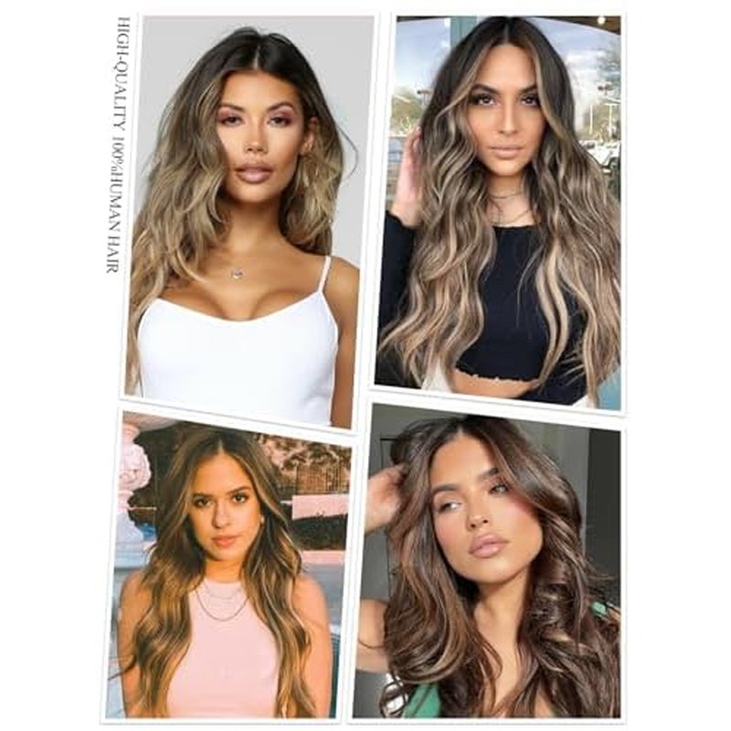 Seamless Clip in Hair Extensions Real Human Hair 8pcs/105g Straight Hair Extensions Clip ins for Women Brazilian 100% Full Virgin Human Hair(20 inch #4P/27)