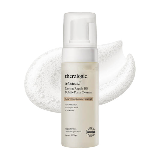 theralogic Madecell Derma Repair B5 Bubble Foam Cleanser - Panthenol & Salicylic Acid BHA - Korean Acne Calming Bubble Face Wash - Hypoallergenic, Vegan, Fragrance Free, 5.07 fl.oz.