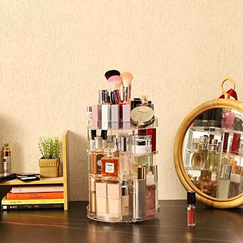 Cq acrylic Rotating Makeup Organizer,Adjustable Spinning Skincare Organizer for Vanity,Countertop,Clear Rotating Perfume Organizers,Bathroom Lazy Susan Organizer and Spin Skin Care Storage Rack,1 Pack