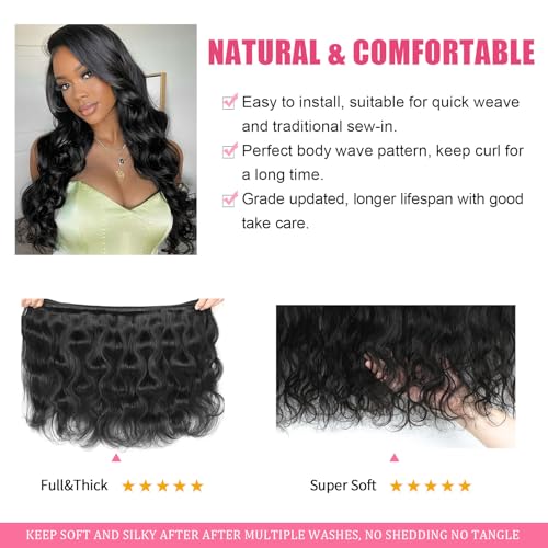 Human Hair Bundles 26 Inch Body Wave Bundles Human Hair 100% Unprocessed 12A Brazilian Raw Virgin Hair One Single Bundle Real Human Hair Extensions Natural Color