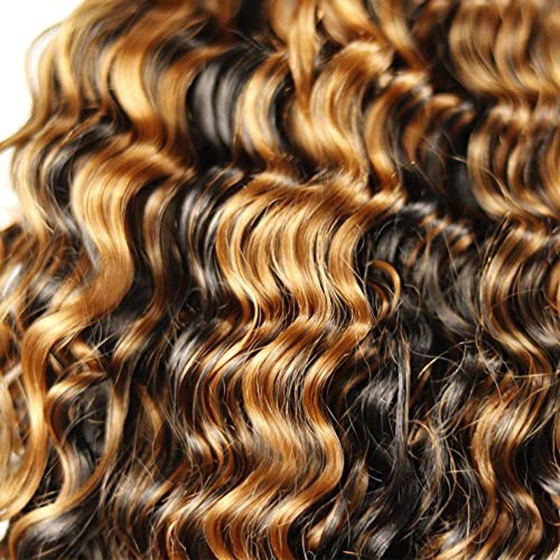 P1B/30 Human Hair Bundles Highlight Deep Wave Human Hair Bundles Brown Deep Wave Bundles Brazilian Unprocessed Virgin Hair 3 Bundles 26 28 30 Inch Two Tone Black Mixed With Brown Bundles