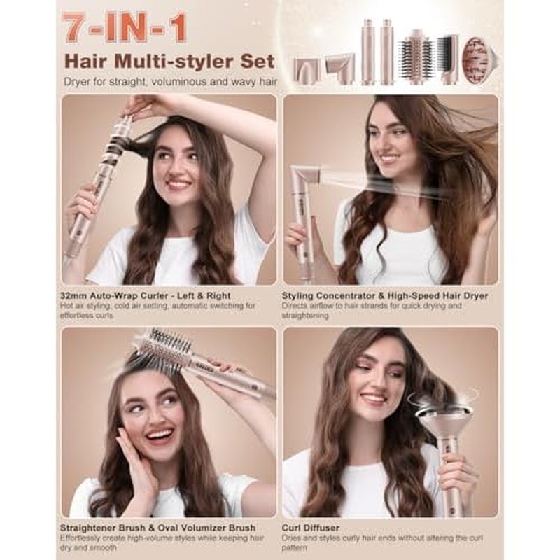 7MAGIC 7 in 1 Hair Styler & Hair Dryer Brush, 110,000 RPM High-Speed Blow Dryer with Negative Ions for Frizz-Free Styling Fast Drying Curling Volumizing Straightening, Hot Air Styler with Travel Case