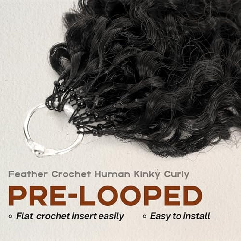 Afro Kinky Curly Human Crochet Hair Extensions Pre-Sparated Multi-Textured Kinky Curly Feather Crochet Human Twist Braiding Hair For Black Women (60 Gram, 22 Inch)