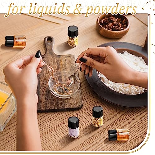 Lallisa 100 Pcs 2 ml Glass Vials with Screw Black Caps and Plastic Stoppers, Leak-proof Clear Small Sample Vials for Oil Travel Perfume Containers for Aromatherapy, Wedding Favors, DIY Crafts