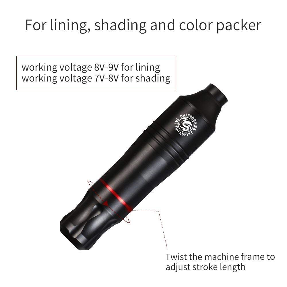 Dragonhawk Atom Tattoo Machine Kit, 3.5mm Stroke Cartridge Pen, Black