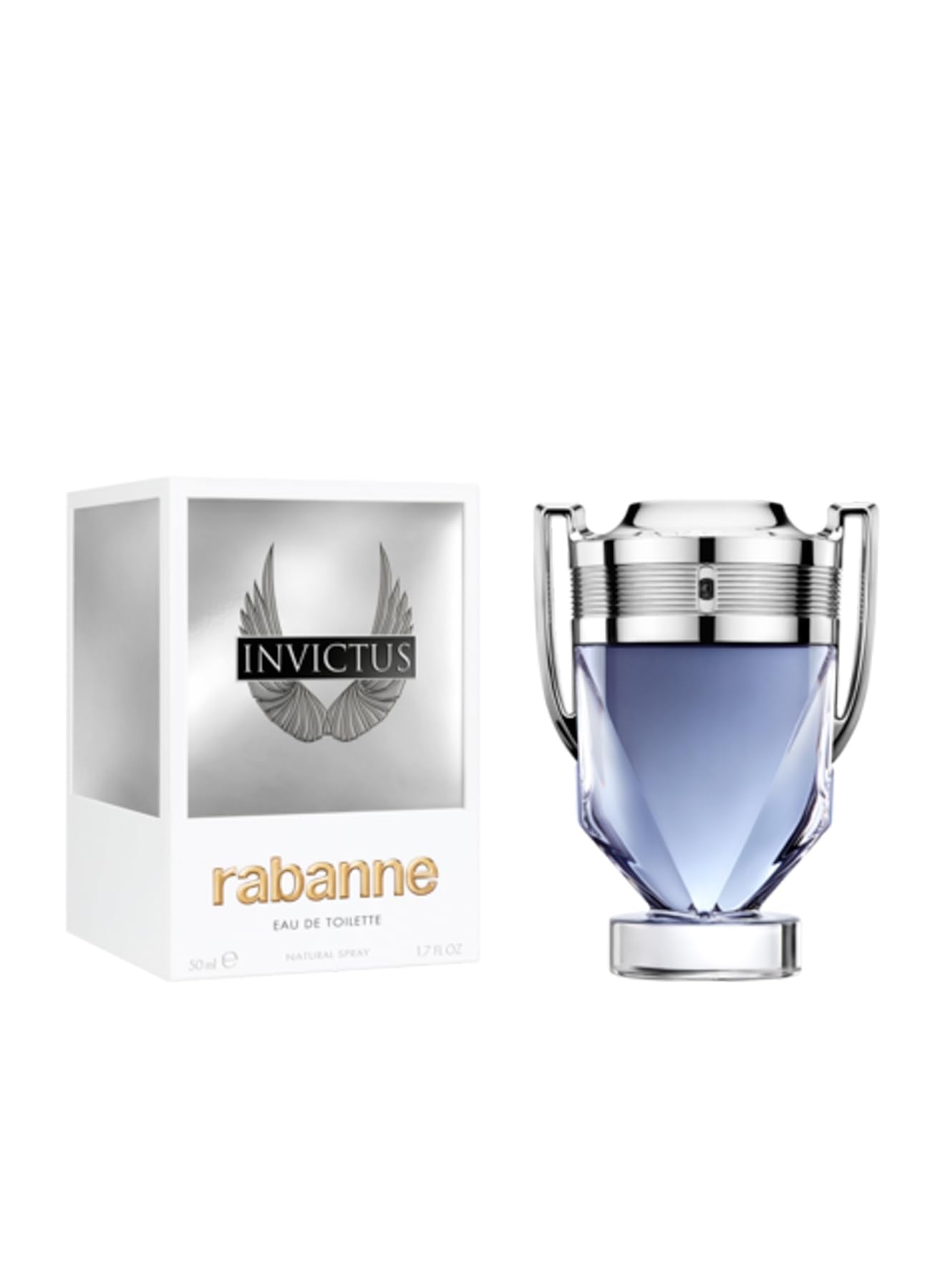 Rabanne Invictus Eau de Toilette - Long Lasting Woody Aquatic Cologne for Men with Marine, Grapefruit & Guaiac Wood - Trophy Bottle French Fragrance Spray from Paris, 1.7 oz