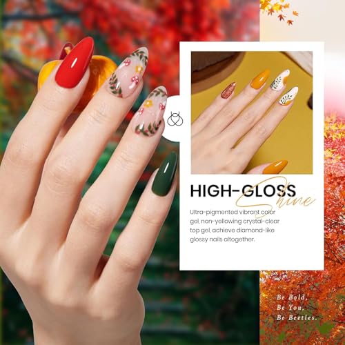 Beetles Fall Gel Nail Polish Set - Fall Yard Gel Polish Kit, 20 Color Orange Burgundy Red Navy Blue Glitter, Soak Off LED UV with Base Top Coat Nail Art Manicure Gift for Women