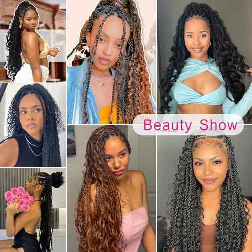 Senegalese Twist Crochet Hair - 8 Packs Boho Island Twist Crochet Hair with Curly Ends 16 Inch Pre Looped Goddess Crochet Twist Hair Extensions for Black Women (16 Inch(8 Packs), 1B/30)