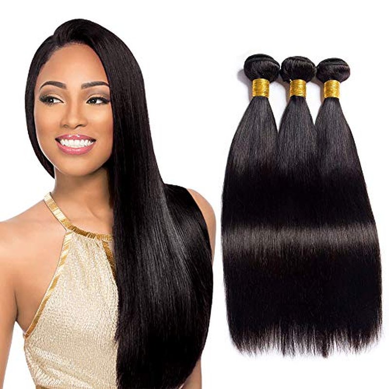 Rebasar Brazilian Straight Human Hair 3 Bundles 26 26 26 Inch 100% Unprocessed Virgin Weave Hair Human Bundles for Women Remy Straight Hair Extensions Natural Black Color Weft
