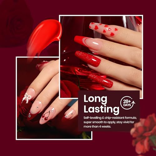 Beetles Red Gel Polish Set - 6 Colors Burgundy Red Gel Nail Polish Popular Shimmer Red-Obsession Collection Nails Art Design Soak Off Uv LED Nail Kit Minicure DIY Home Christmas Nails Set