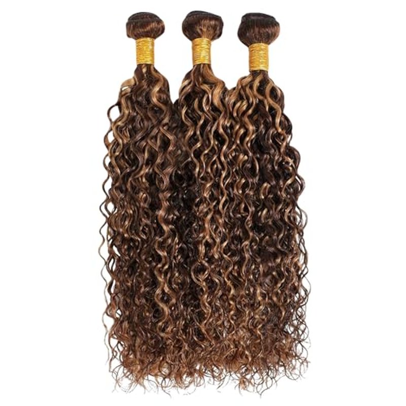 Highlight Brown Bundles P4/30 Water Wave Bundles Human Hair Bundles 20 22 24 Inch Unprocessed Brazilian Virgin Humen Water Wave Hair 3 Bundles Quick Weave Extensions For Black Women
