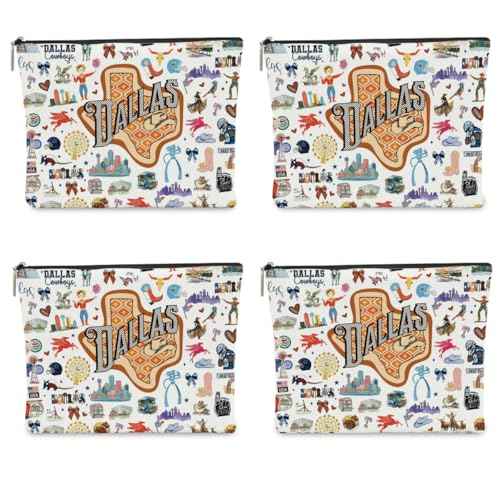 4PCS Dallas Themed Makeup Bag - Dallas Souvenirs Gift for Women, Best Friend, Sister - Travel Friendly Cosmetic Bag, Birthday Christmas Gifts