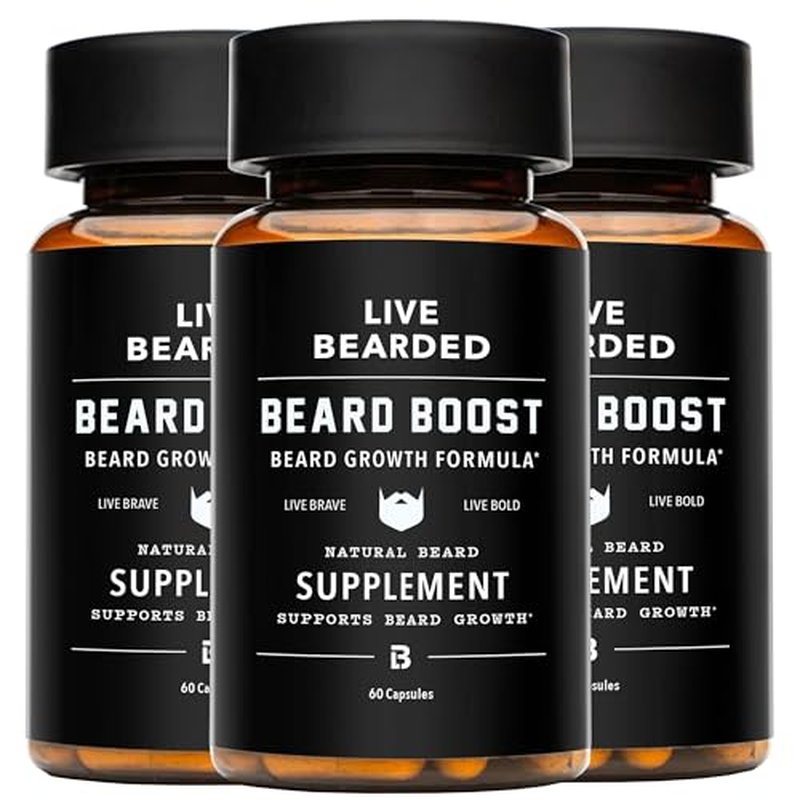 Live Bearded Beard Boost - Beard Growth Vitamins for Men with Biotin, Collagen, Silica, Fo-Ti Root - Facial Hair Growth for Men, Made in The USA | 90-Day Supply