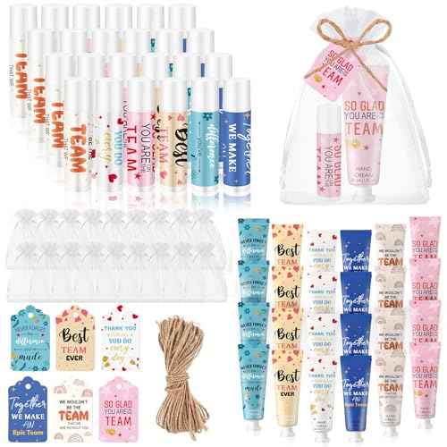 24set/96pcs Best Team Ever Gifts for Coworkers Employee Appreciation Gifts Christmas Party Favors Christmas Stocking Stuffers Inspirational Travel Hand Lotion and Lip Balm Set for Women