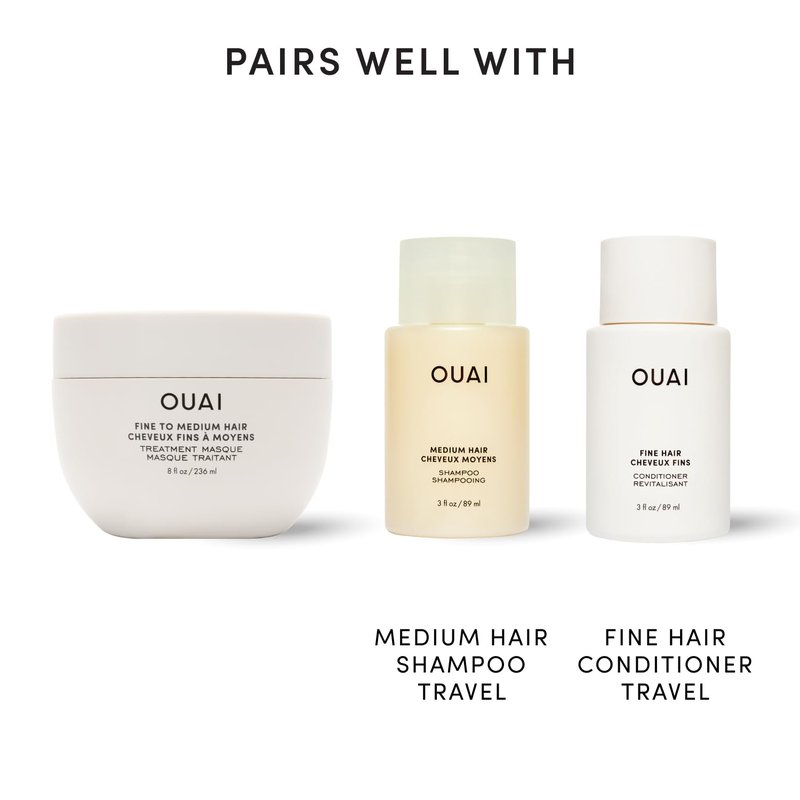 OUAI Fine to Medium Hair Treatment Mask - Lightweight Deep Conditioning Hair Mask with Shea Butter, Keratin & Panthenol - Helps Hydrate, Fight Frizz, Strengthen & Repair Damage (3.4 oz)