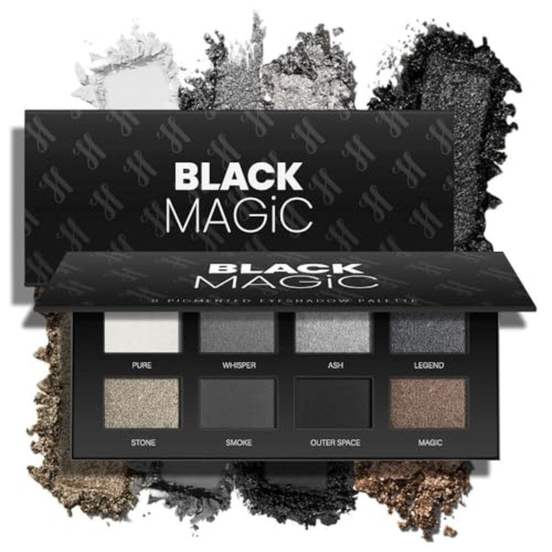 MAKI YIKA Black Smokey Eye Shadow Palette 8Color Dark Grey Eyeshadow for Goth Makeup Black Silver White Gray Eyeshades for Halloween (BlackS)