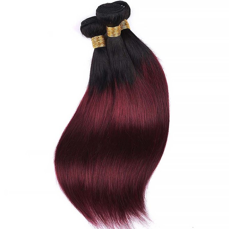 Burgundy Ombre Straight Human Hair Bundles - Soft Brazilian Remy Hair | 12, 14, 16 Inch 1B/99J
