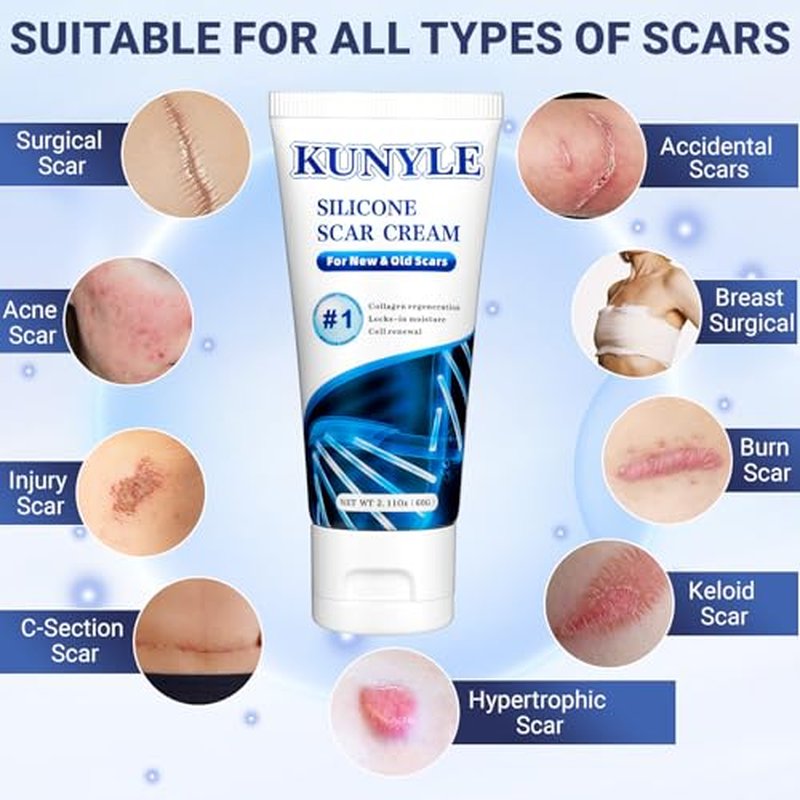 Scar Cream, Silicone Scar Gel, Advanced Scar Removal Cream for Surgical Scars, Stretch Marks Removal, Keloid Bump Removal, Old and New Scars 2.11 Oz (60g)