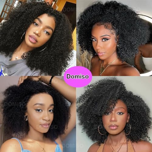 13x6 Lace Front Wigs Human Hair Curly Afro Wig Human Hair Afro Kinky Curly Transparent Lace Frontal Wigs Human Pre Plucked Knots Bleached 200% Density Natural Black 18 Inch