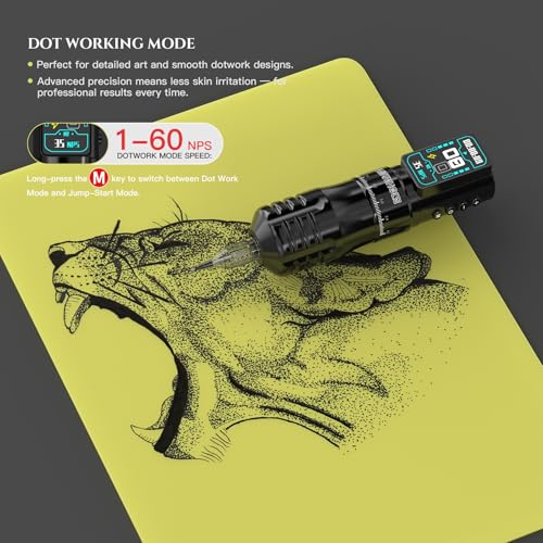 Wormhole Tattoo Gun for Artists Aluminum Alloy 7 Adjustable Stroke Wireless Tattoo Machine with 2300mAh Battery Lightweight Compact Rotary Tattoo Pen Powerful Motor Precision Professional - Black