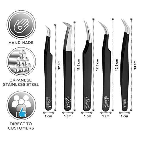 SIVOTE Eyelash Extension Tweezers for Classic & Volume Lashes, 5-Pack, Black