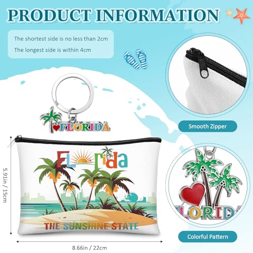 Reginary 24 Pcs State Souvenir Gifts 12 Metal Keychain 12 Cosmetic Bag USA Souvenir Themed Gifts for Traveler Christmas Party(Florida)