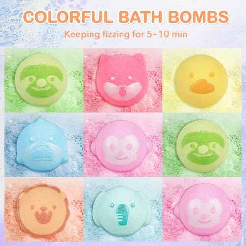 SHUCHING 14 Pcs Animal Bath Bombs with Surprise Inside, Natural and Organic Bubble Bath Fizzy Balls, Birthday Christmas Halloween Gifts Set