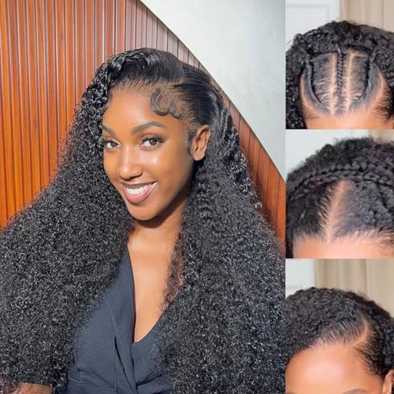 Afro Kinkycurly Wig Human Hair 13x6 Lace Front Wig Kinky Curly100% Real Human Hair Wigs 200 Density 20 Inch True to Length and Density 13x6 Lace Wigs for Women Preplucked Hairline Natural Black Color