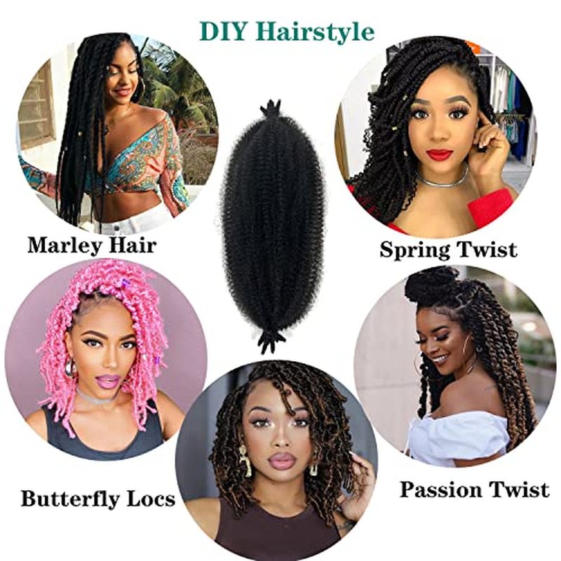 16 Inch Marley Twist Braiding Hair 8 packs Pre-Separated Springy Afro Twist Hair Extension Kinky Afro Twist Crochet Hair Braids Natural Black Spring Twist for Women (16 Inch, 1B)